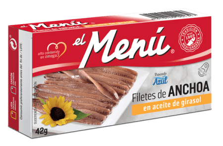 una lata de filetes de anchoas en aceite de girasol, el menu