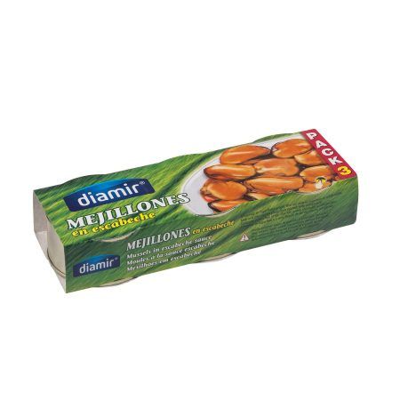 pack de 3 latas de mejillones en escabeche