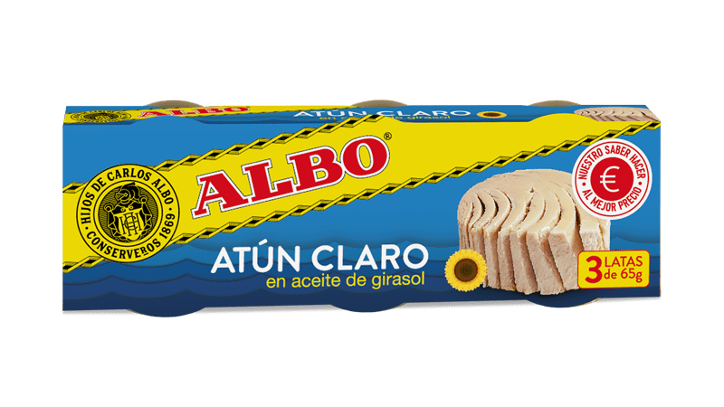 un pack de 3 latas de atun claro en aceite de girasol albo