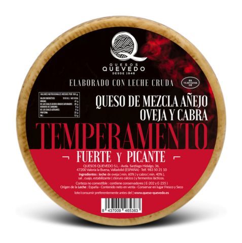 queso quevedo temperamento, un queso de mezcla de leche cruda de oveja y cabra, exquisito al paladar