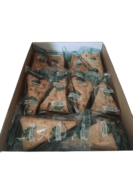 Caja de triángulos hojaldrados rellenos de chocolate sin azucar