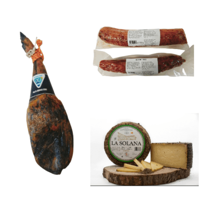 cesta de navidad campera, compuesto por paleta iberico, embutidos ibericos y queso curado artesano a las finas hierbas, consiguelo ya en lotesdesabor.com
